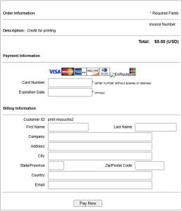 A screenshot of the credit card entry page.